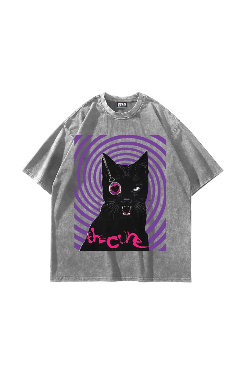 The Cure Baskılı Oversize Unisex Yıkamalı Beyaz Tshirt