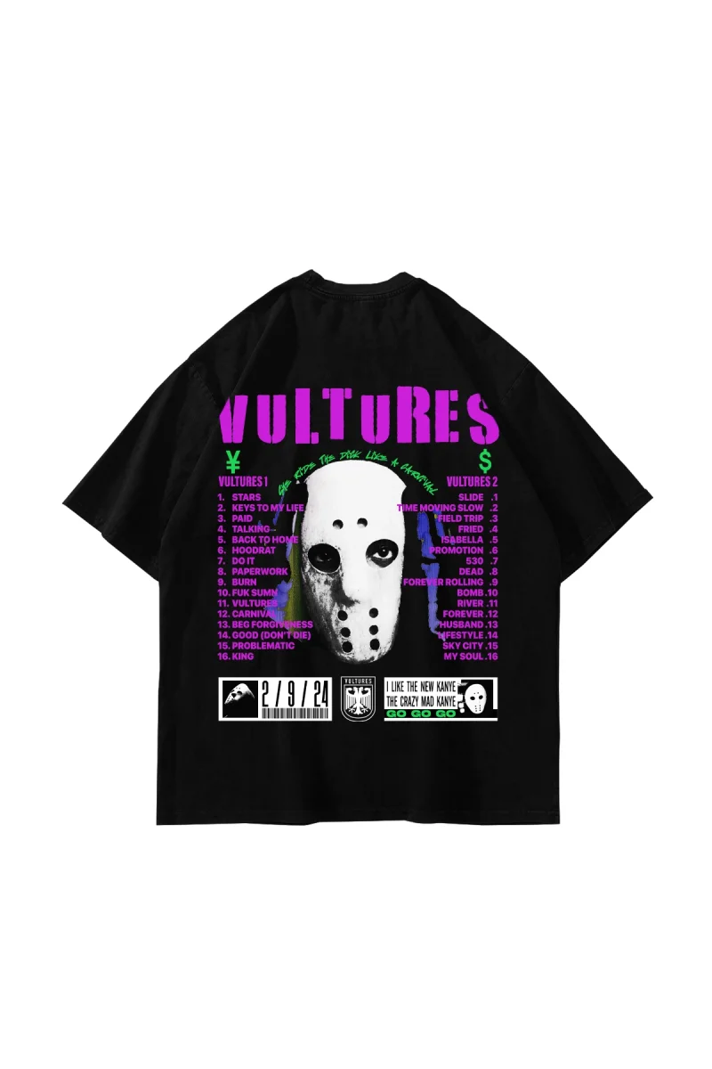 Vultures Baskılı Oversize Unisex Siyah Tshirt