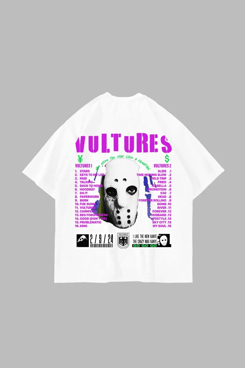 Vultures Baskılı Oversize Unisex Beyaz Tshirt