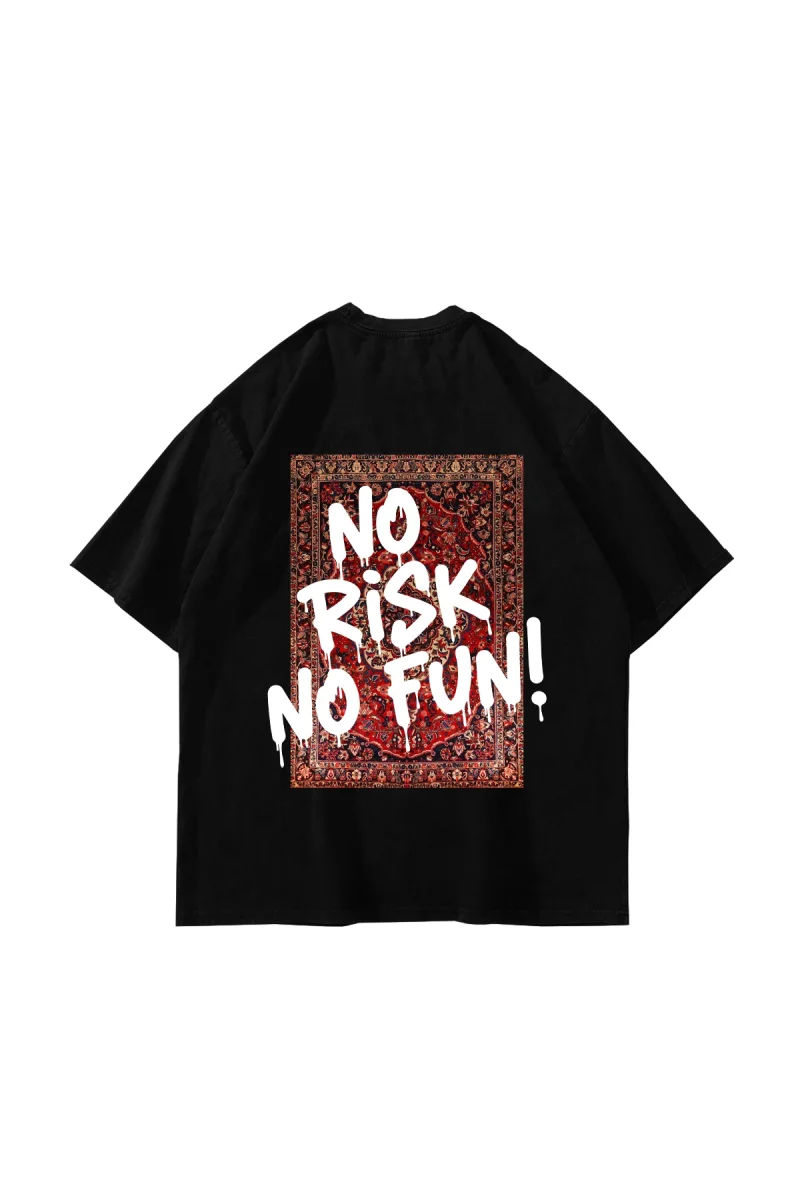No Risk No Fun Baskılı Oversize Unisex Siyah Tshirt