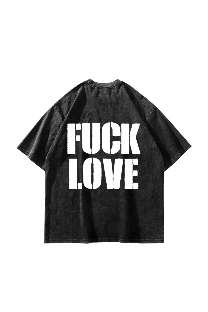 F*ck Love Baskılı Oversize Unisex Yıkamalı Siyah Tshirt