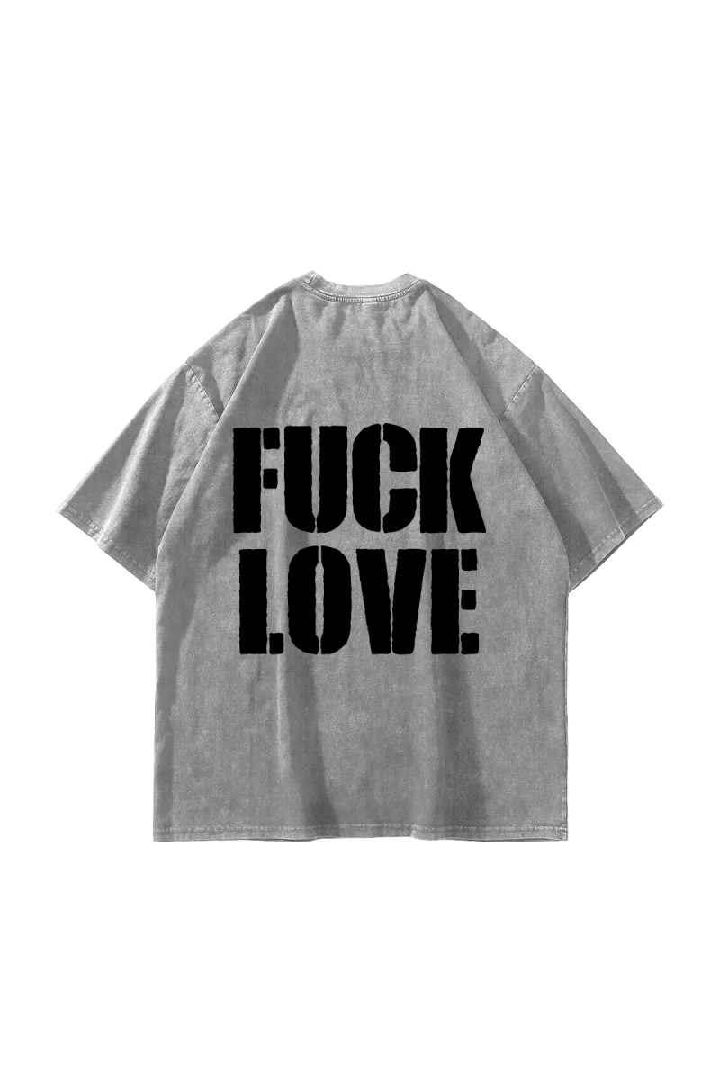F*ck Love Baskılı Oversize Unisex Yıkamalı Beyaz Tshirt