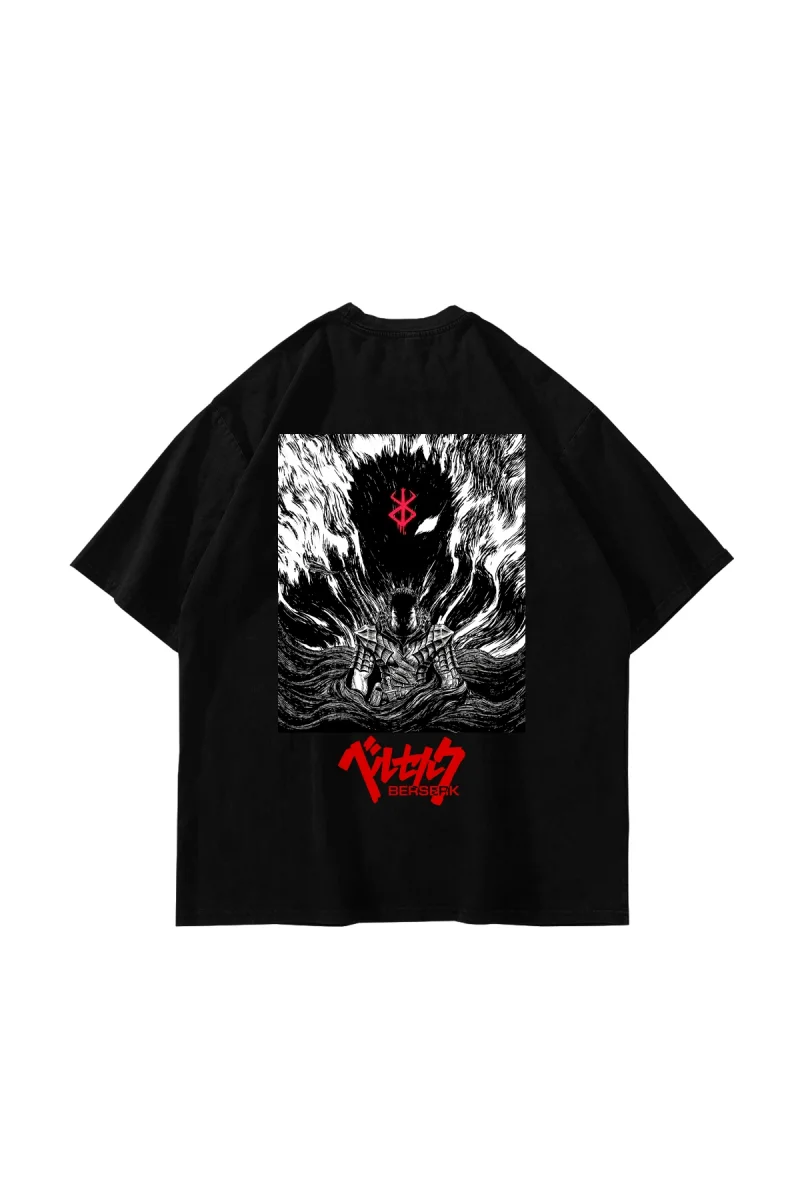 Berserk Manga Baskılı Oversize Unisex Siyah Tshirt