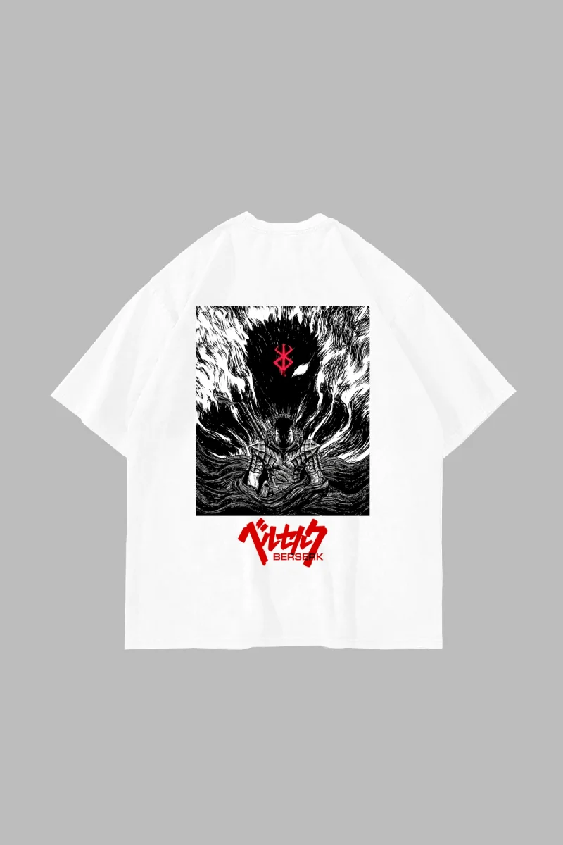 Berserk Manga Baskılı Oversize Unisex Beyaz Tshirt