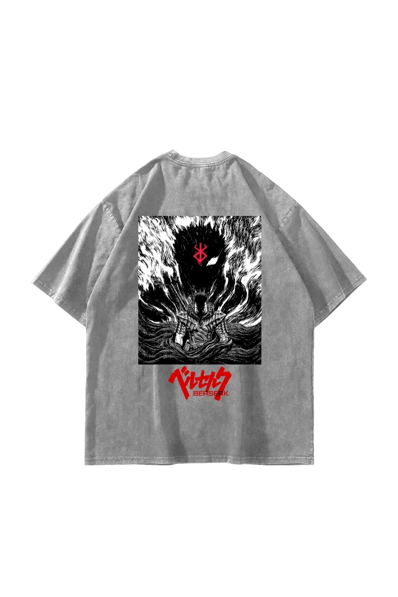 Berserk Manga Baskılı Oversize Unisex Yıkamalı Beyaz Tshirt