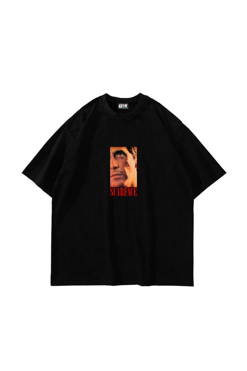 Scarface V2 Baskılı Oversize Unisex Siyah Tshirt
