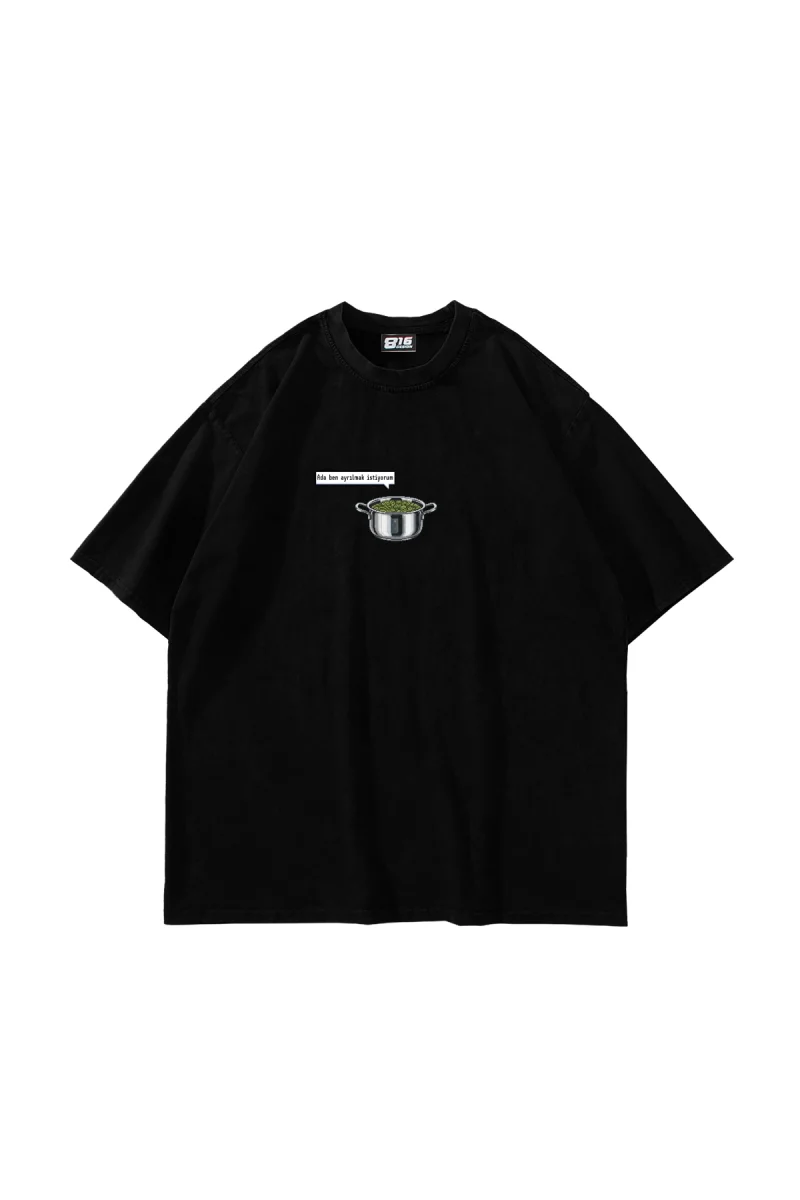 Ayrılık Baskılı Oversize Unisex Siyah Tshirt