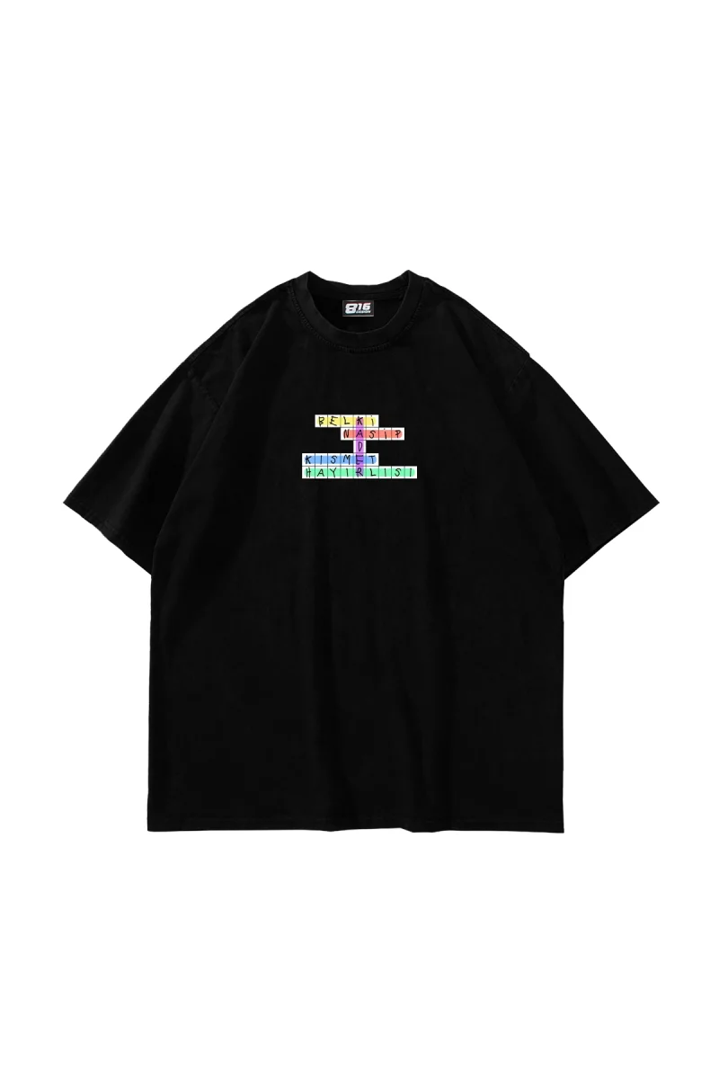 Hayırlısı Baskılı Oversize Unisex Siyah Tshirt