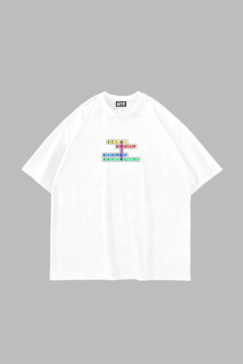 Hayırlısı Baskılı Oversize Unisex Beyaz Tshirt