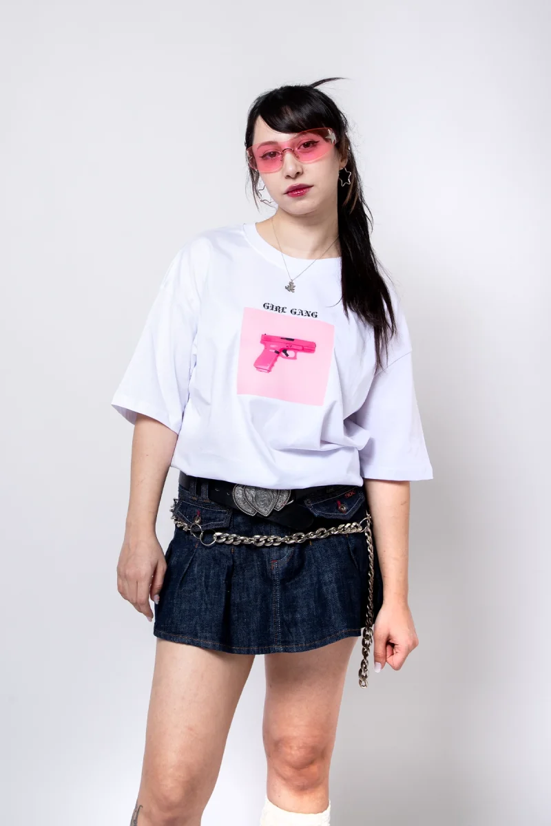 Girl Gang Baskılı Oversize Unisex Beyaz Tshirt