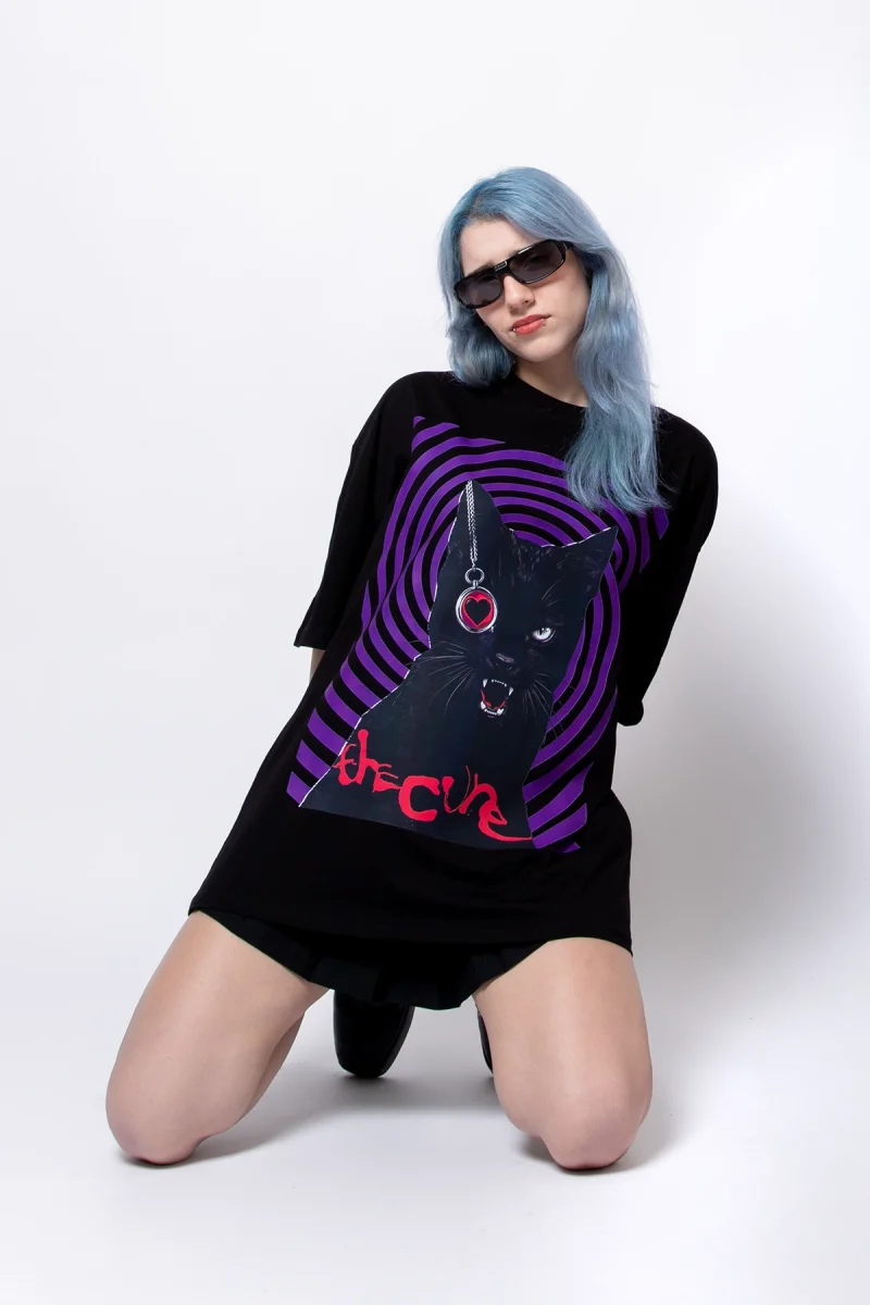 The Cure Baskılı Oversize Unisex Siyah Tshirt