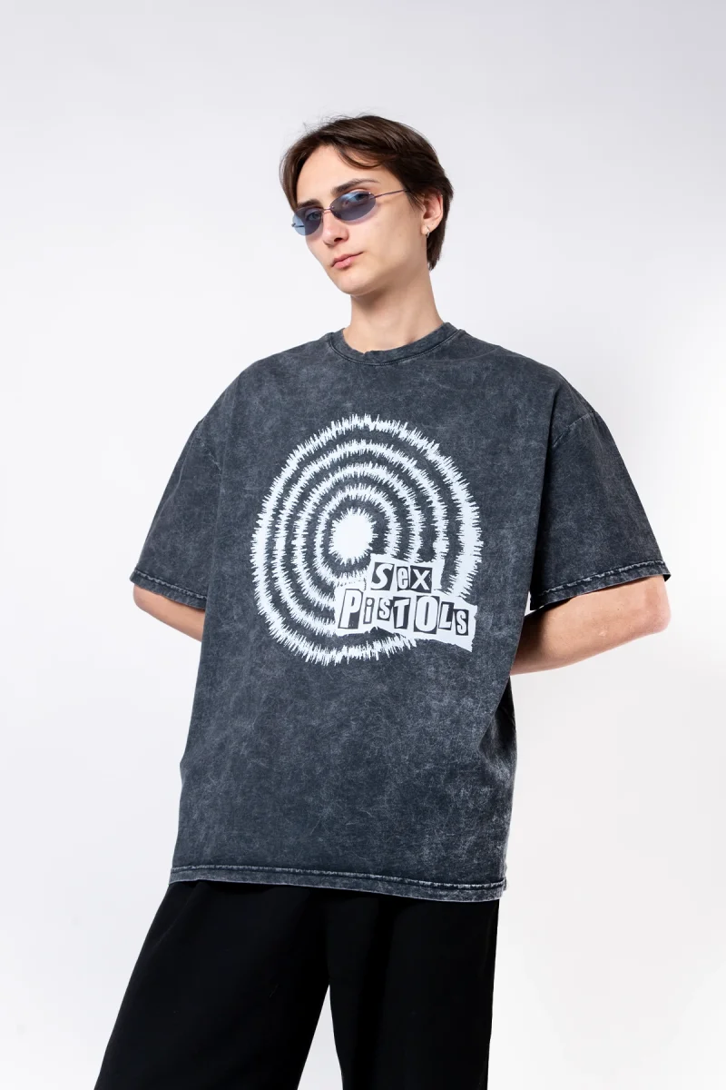 S*x Pistols Baskılı Oversize Unisex Yıkamalı Siyah Tshirt