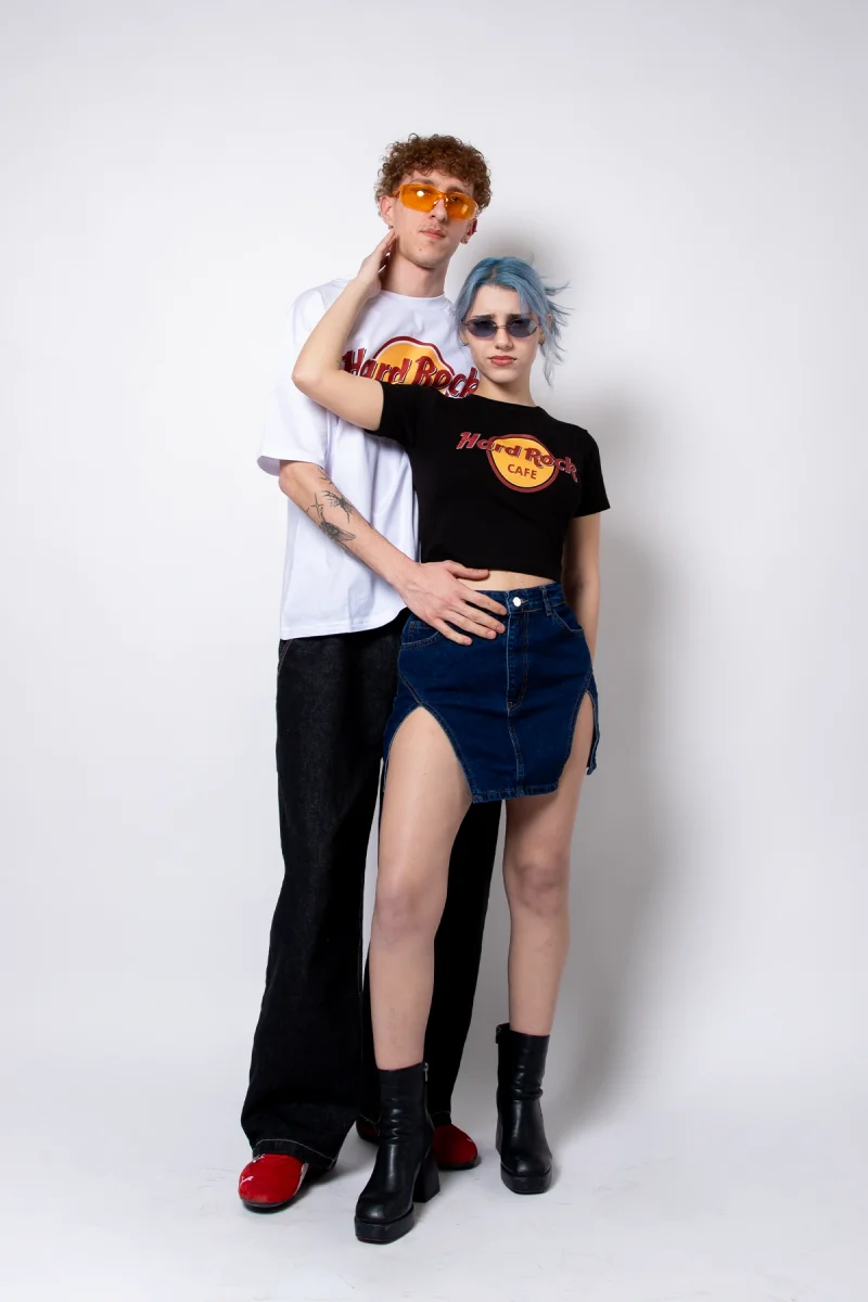 Hard Rock Baskılı Siyah Crop Top