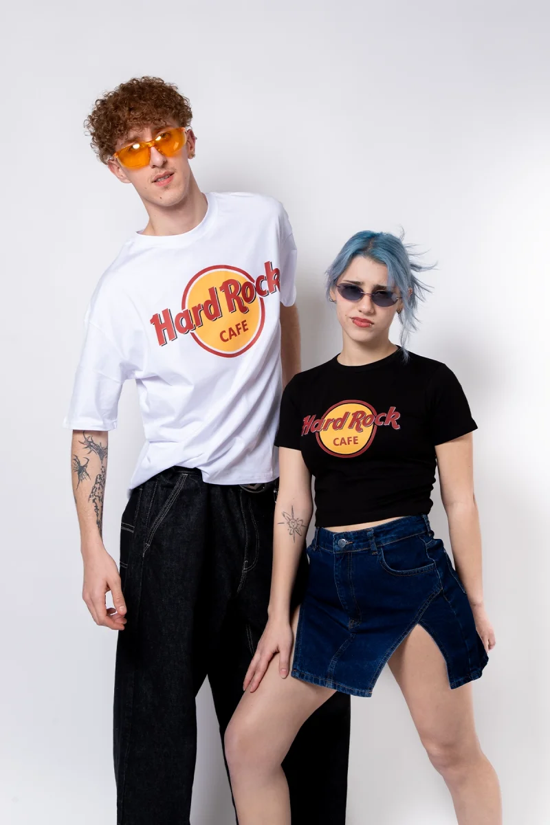 Hard Rock Baskılı Siyah Crop Top