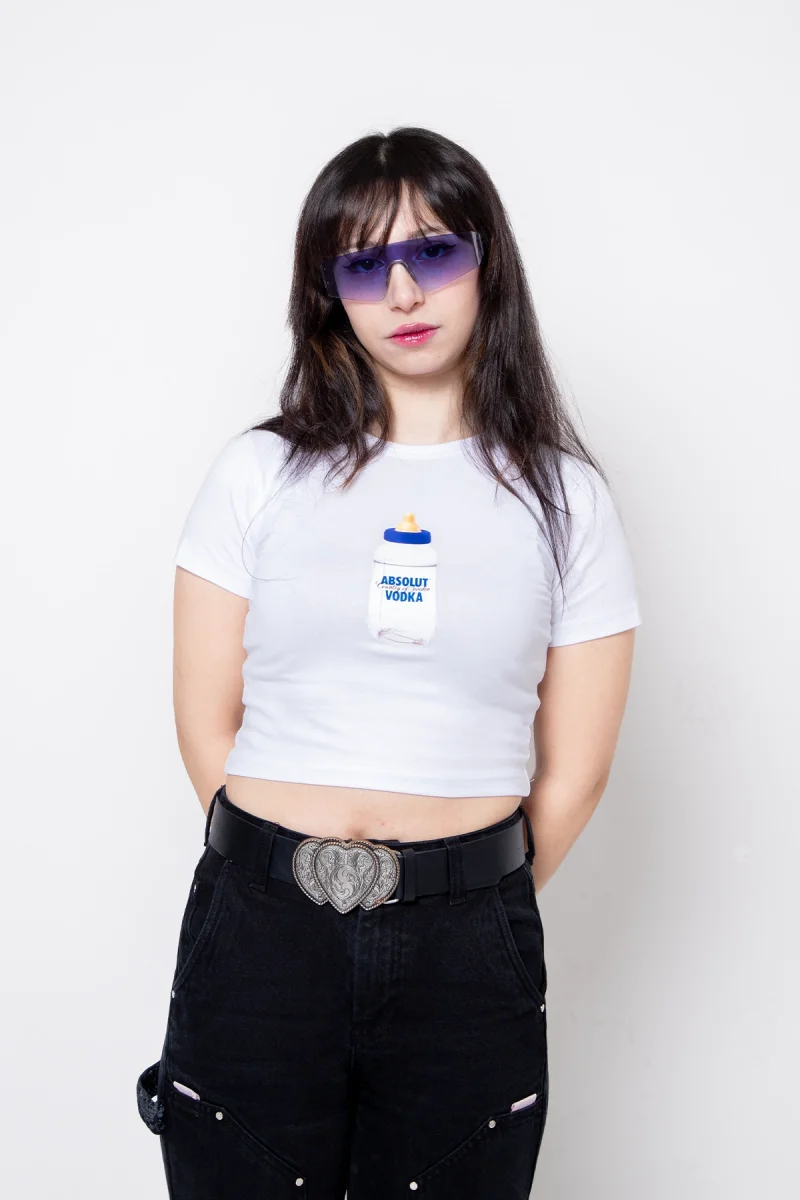 Absolut Vodka Baskılı Beyaz Crop Top