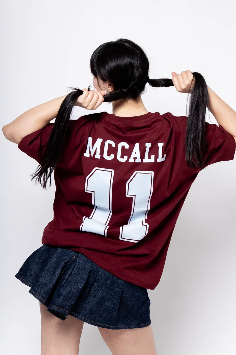 Mccall Baskılı Oversize Unisex Bordo Tshirt