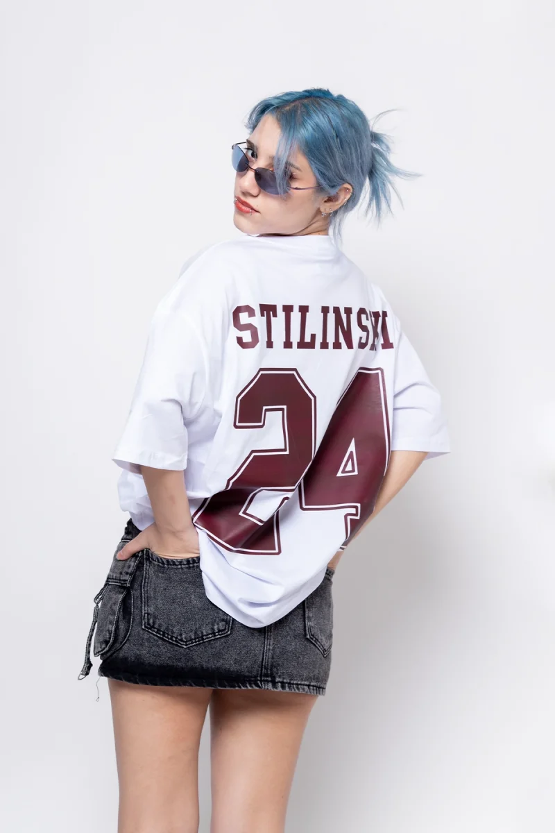 Stilinski Baskılı Oversize Unisex Beyaz Tshirt