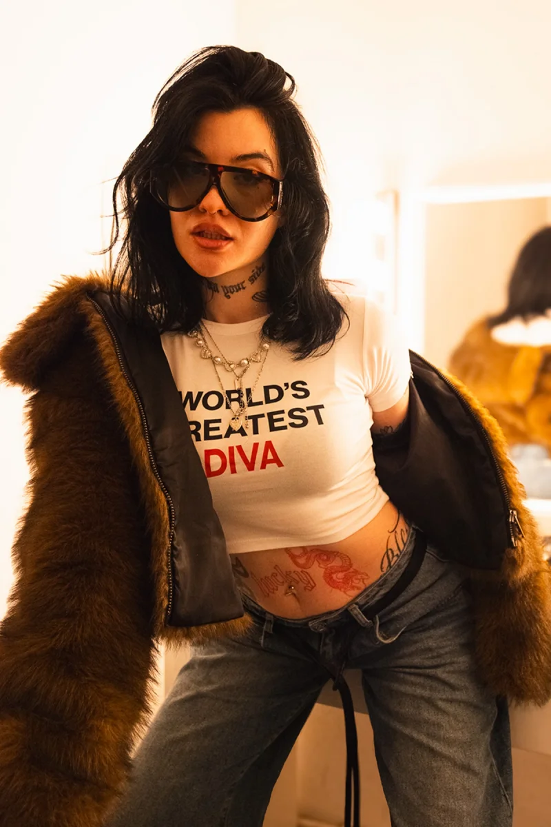 Worlds Greatest Dıva Baskılı Beyaz Crop Top