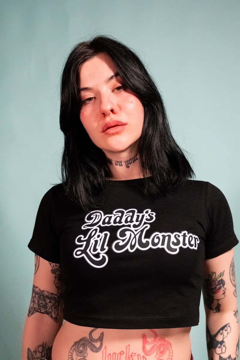 Dadys Lil Monster Baskılı Siyah Crop Top