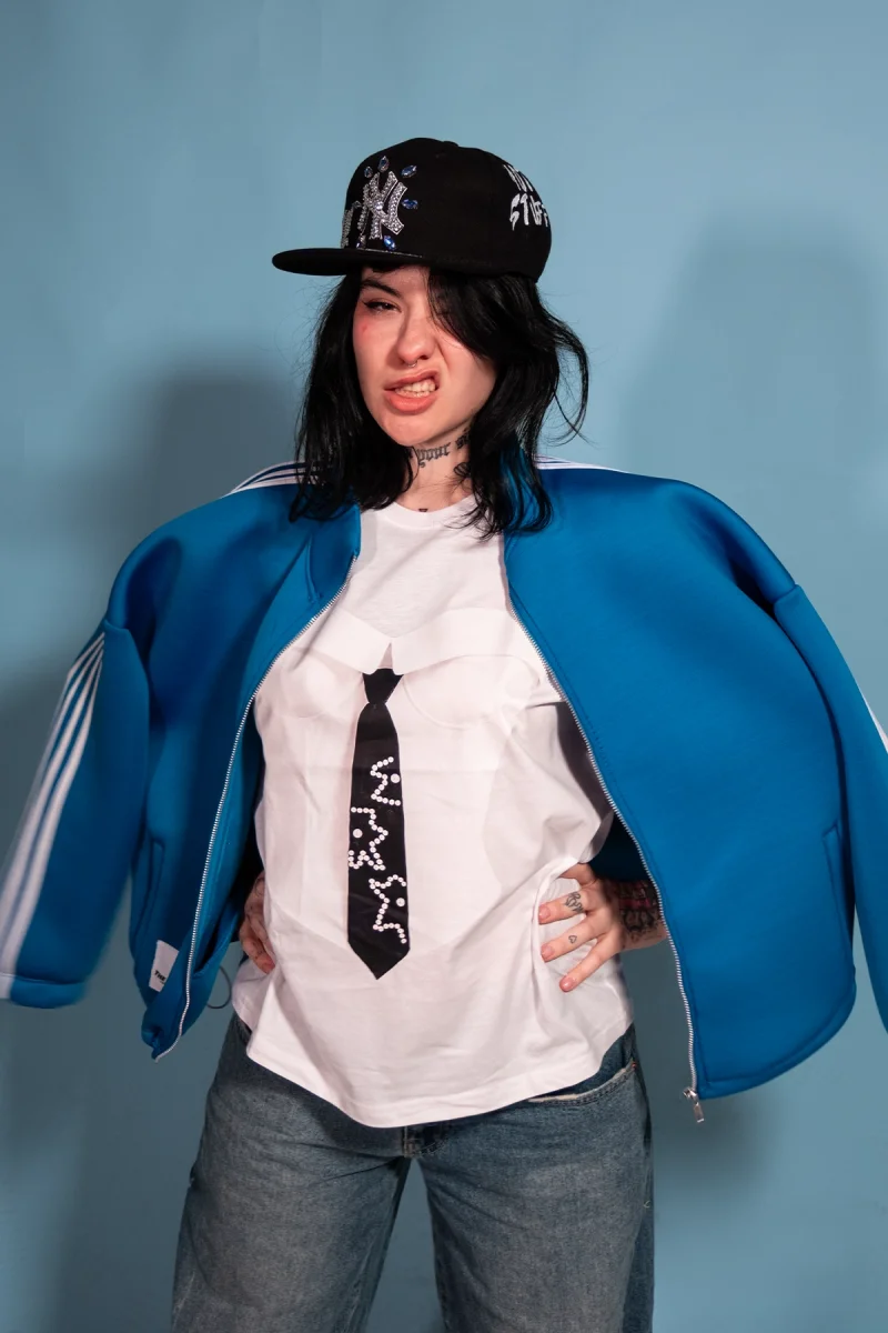 Suit Baskılı Relaxed Fit Beyaz Kadın Tshirt