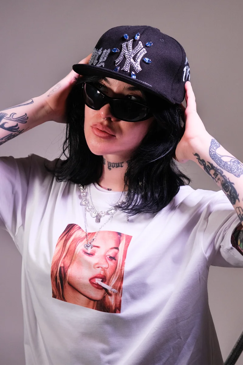 Kate Smokin Baskılı Relaxed Fit Beyaz Kadın Tshirt