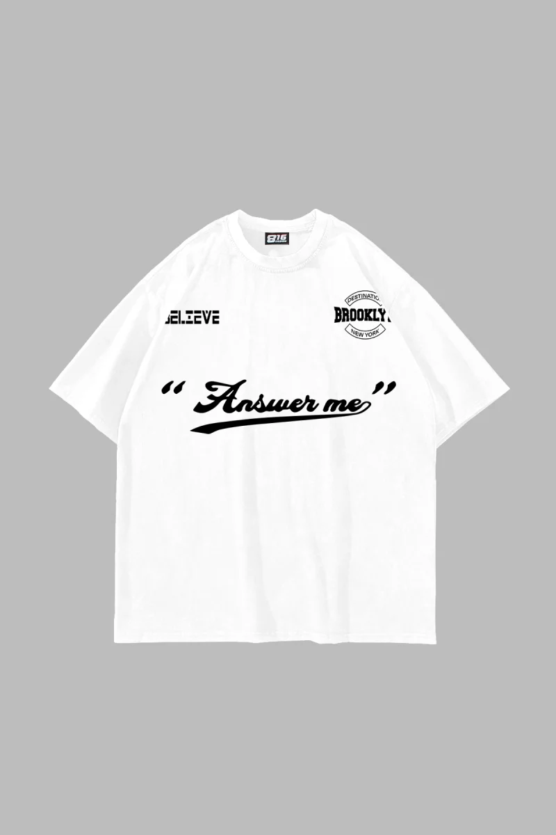 Brooklyn Baskılı Oversize Unisex Beyaz Tshirt