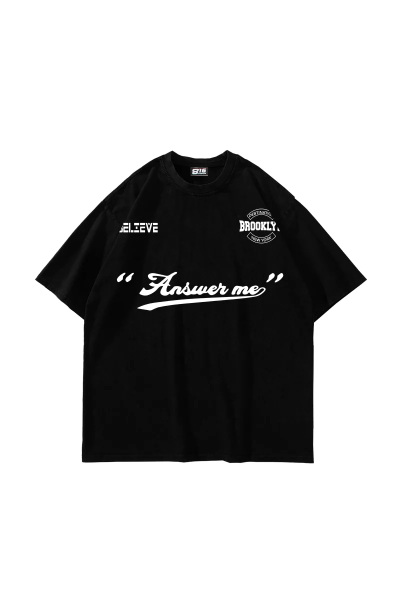 Brooklyn Baskılı Oversize Unisex Siyah Tshirt
