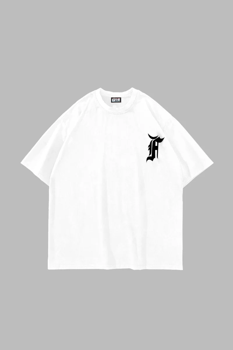 Patch Detaylı Beyaz Unisex Oversize Tshirt