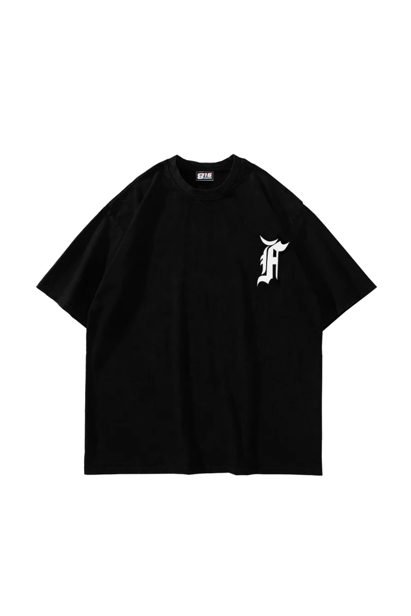 Patch Detaylı Siyah Unisex Oversize Tshirt