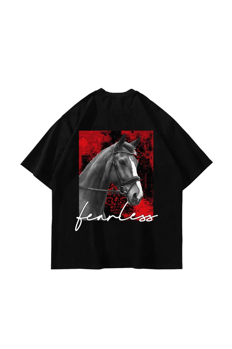 Fearless Baskılı Oversize Unisex Siyah Tshirt
