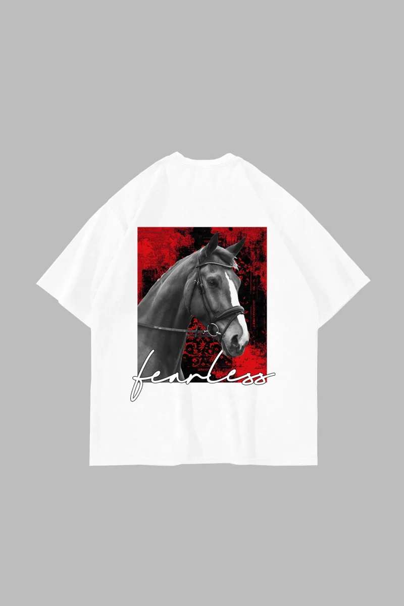 Fearless Baskılı Oversize Unisex Beyaz Tshirt