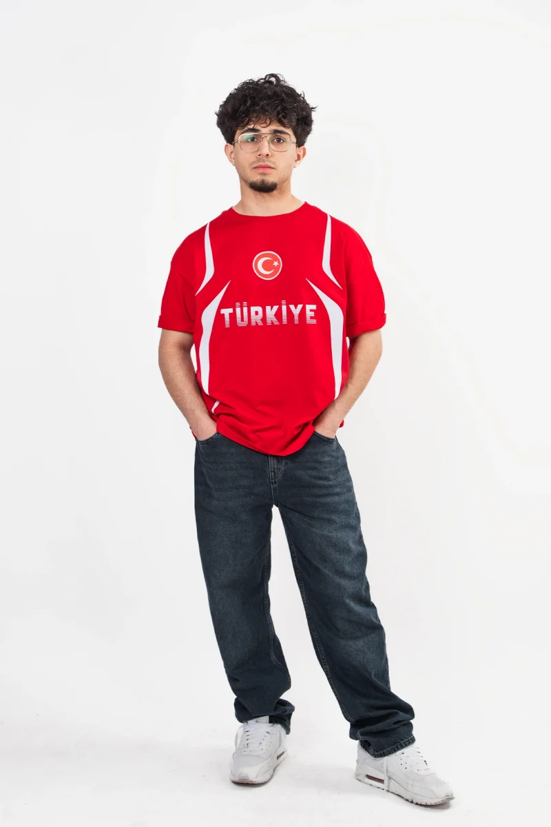 Türkiye Baskılı Baskılı Oversize Unisex Kırmızı Tshirt