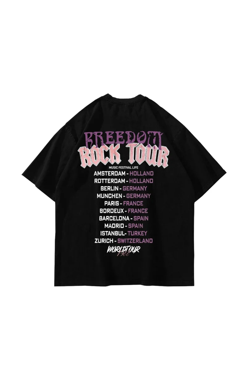 Freedom Rock Tour Baskılı Oversize Unisex Siyah Tshirt