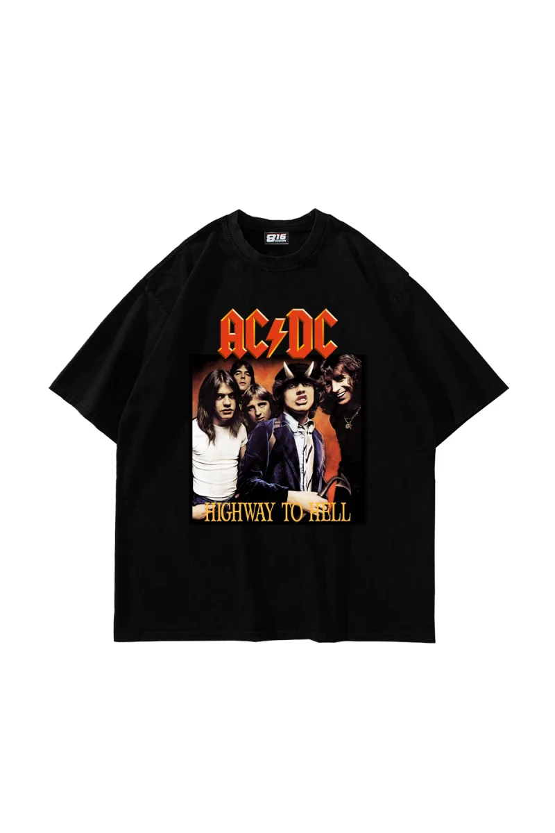 AC/DC Baskılı Oversize Unisex Siyah Tshirt