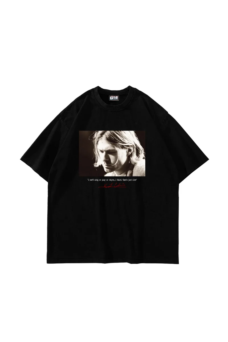Kurt Cobain Baskılı Oversize Unisex Siyah Tshirt