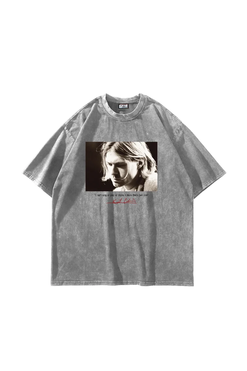 Kurt Cobain Baskılı Oversize Unisex Yıkamalı Beyaz Tshirt
