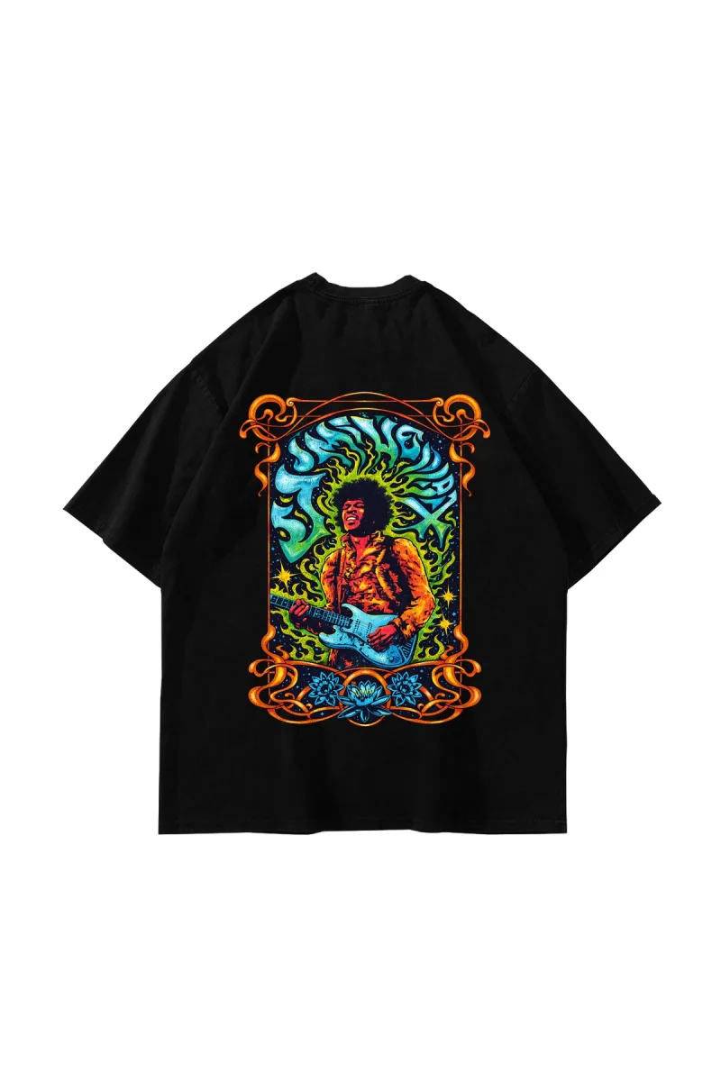 Jimi Hendrix Baskılı Oversize Unisex Siyah Tshirt