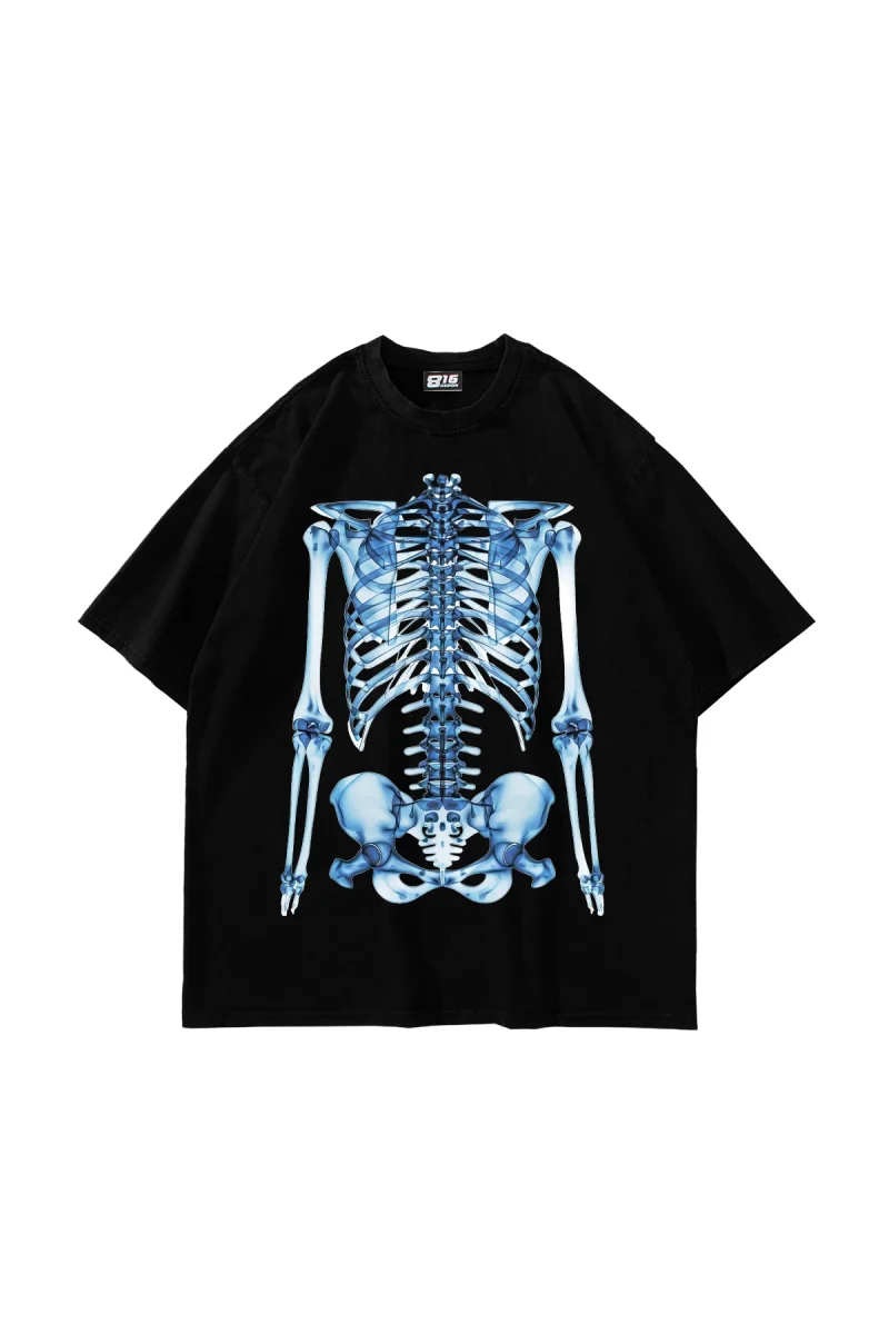 X-Ray Rib Cage Baskılı Oversize Unisex Siyah Tshirt