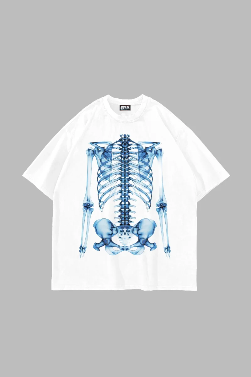 X-Ray Rib Cage Baskılı Oversize Unisex Beyaz Tshirt