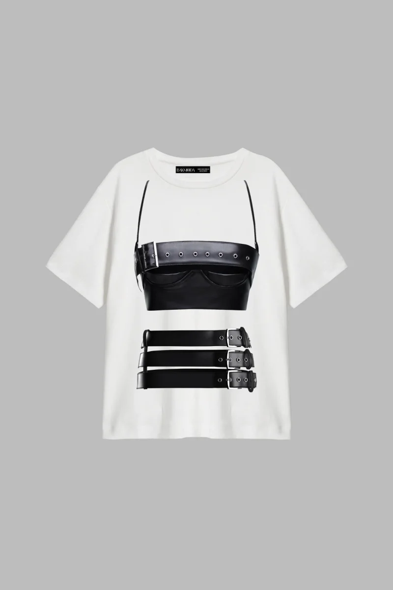 Leather Skirt Baskılı Relaxed Fit Beyaz Kadın Tshirt