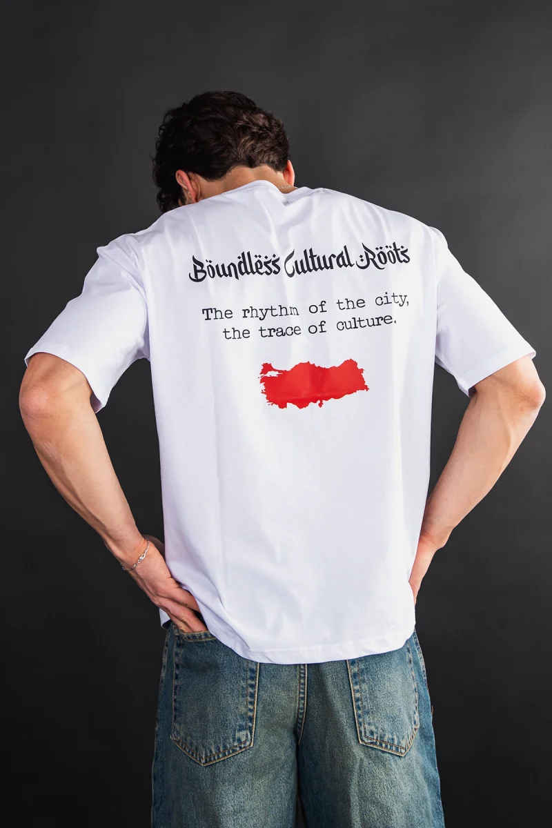 Cultural Roots Baskılı Oversize Unisex Beyaz Tshirt