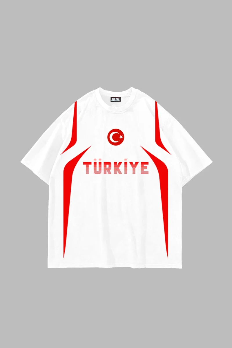 Türkiye V2 Baskılı Oversize Unisex Beyaz Tshirt