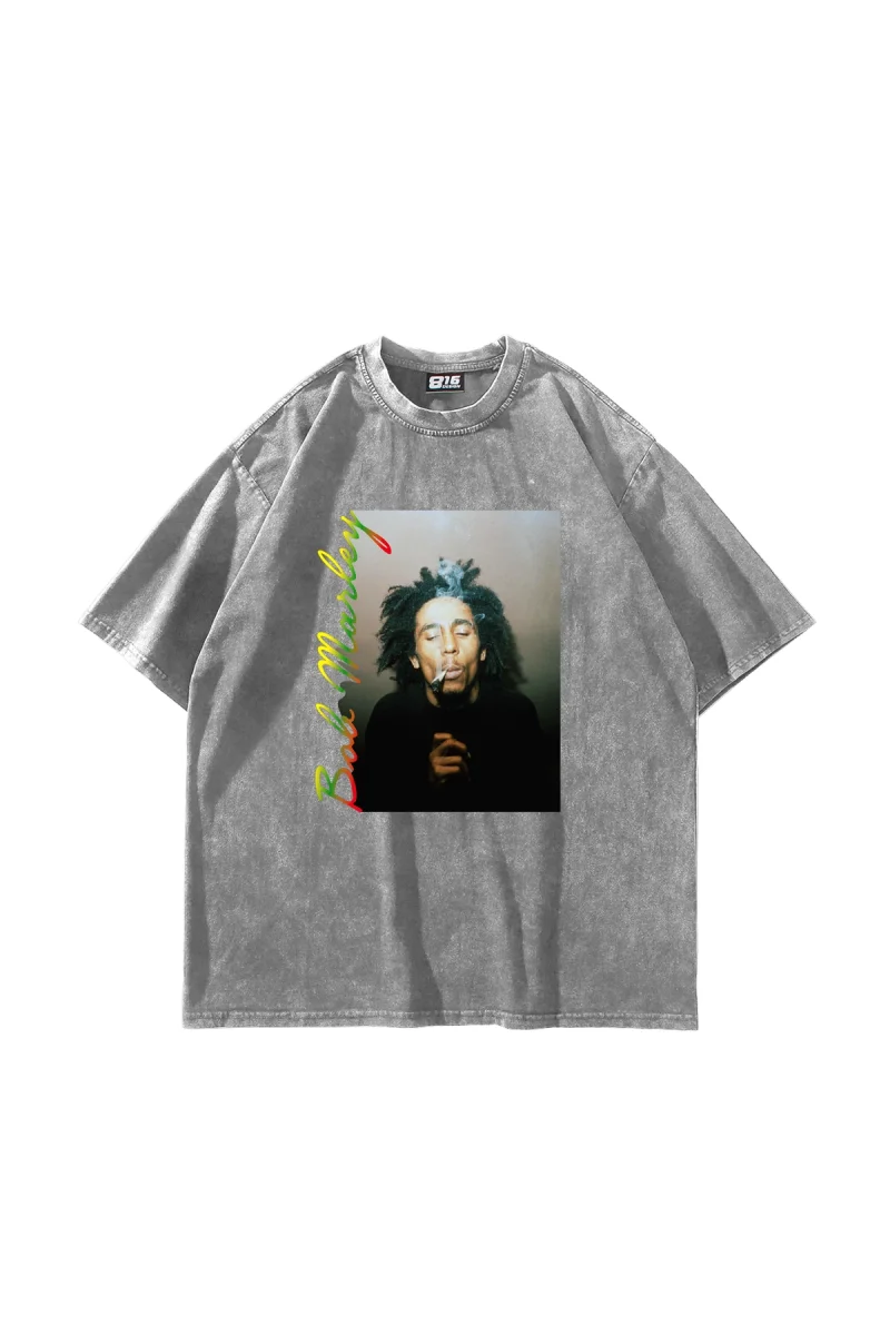 Bob Marley Baskılı Oversize Unisex Yıkamalı Beyaz Tshirt