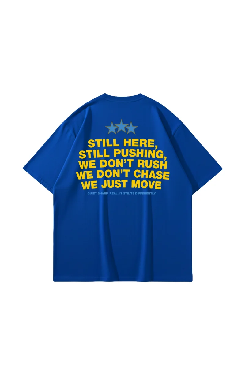 Still Moving Baskılı Oversize Unisex Mavi Tshirt