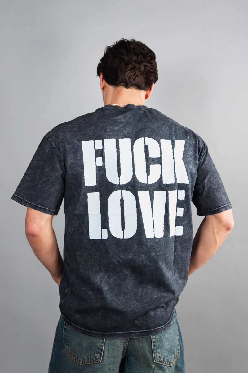 F*ck Love Baskılı Oversize Unisex Yıkamalı Siyah Tshirt