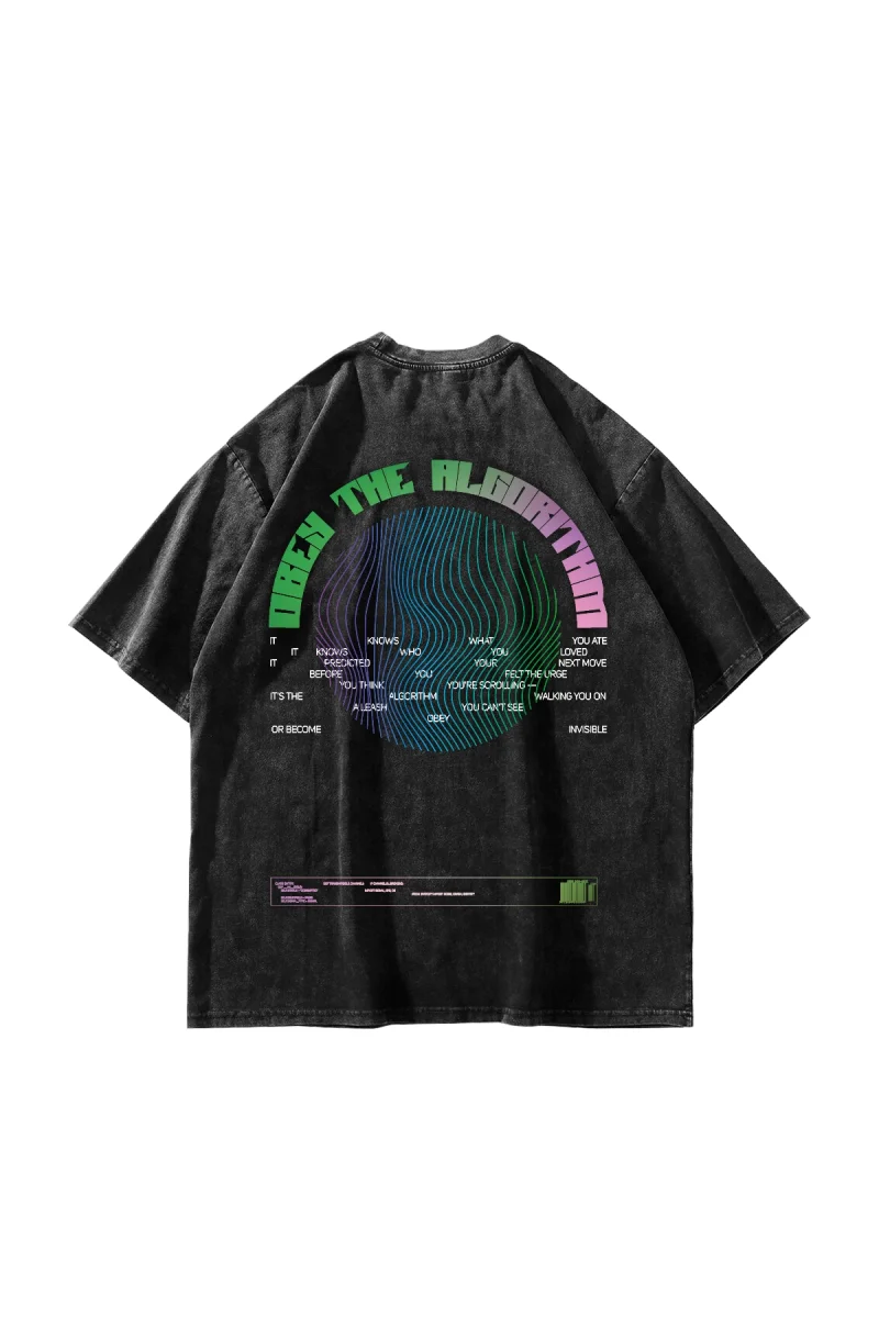 Obey Baskılı Oversize Unisex Yıkamalı Siyah Tshirt