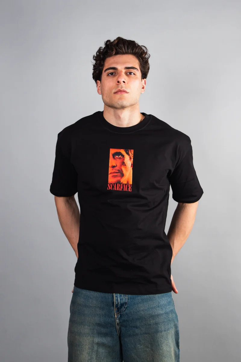 Scarface V2 Baskılı Oversize Unisex Siyah Tshirt