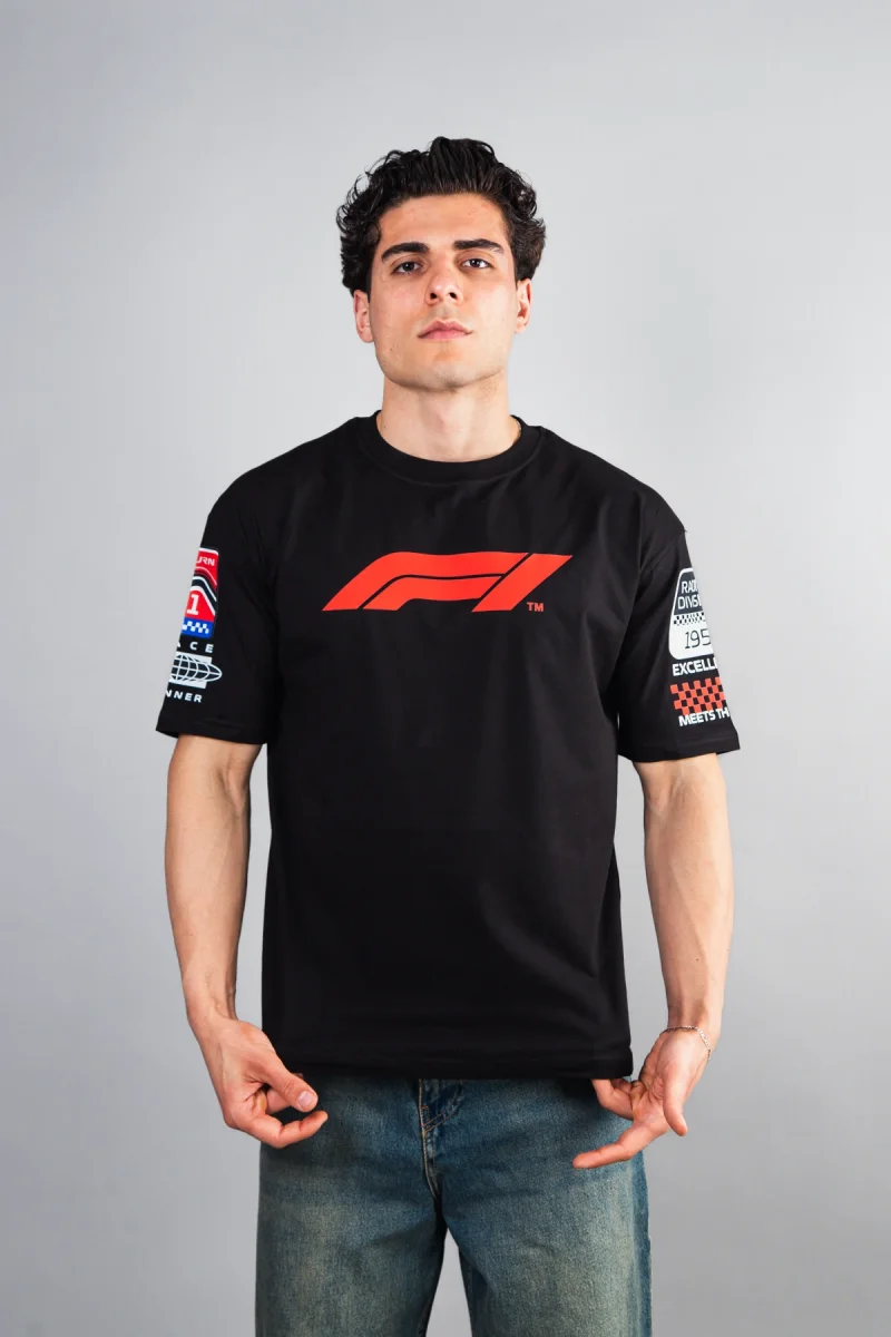 Race Baskılı Oversize Unisex Siyah Tshirt