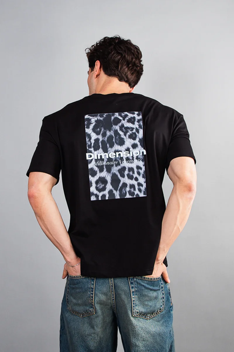 V2 Dimension Baskılı Hayvan Desenli 24/1 Oversize Unisex Siyah Tshirt