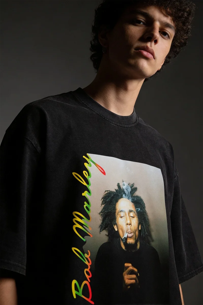 Bob Marley Baskılı Oversize Unisex Siyah Tshirt